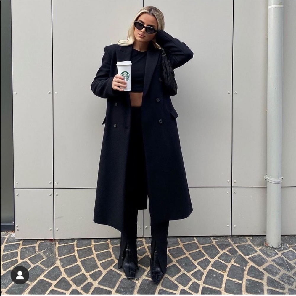 Zara Double Breasted Wool Blend Black Coat Size S NWT
